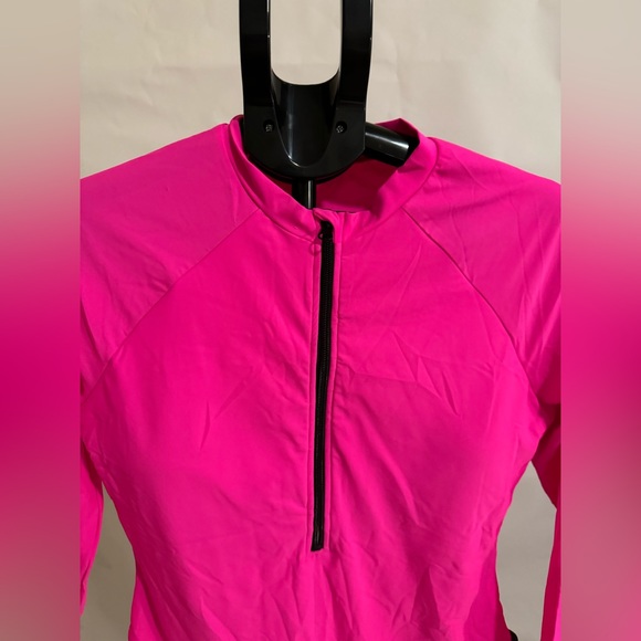 Women's Pink and Black Swimsuit-one-piece long sleeve - Picture 5 of 7